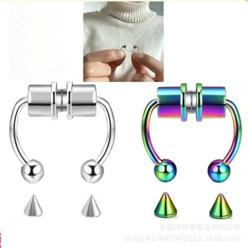 2021 New Fake Piercing Nose Ring Alloy Nose Piercing Hoop Septum Rings For Women Jewelry Gifts Fashion Magnetic Fake Piercing