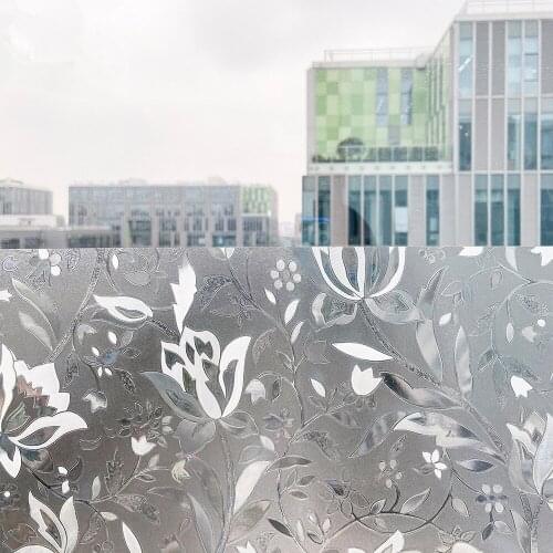 3D tulip flower pattern electrostatic glue-free frosted glass film glue-free 3D embossed thickening art sticker window film
