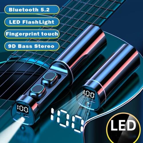 Wireless Headphones Bluetooth Earphones Charging Box with Flashlight WaterProof IPX7 Noise Cancelling Deep Bass Stereo Earbuds