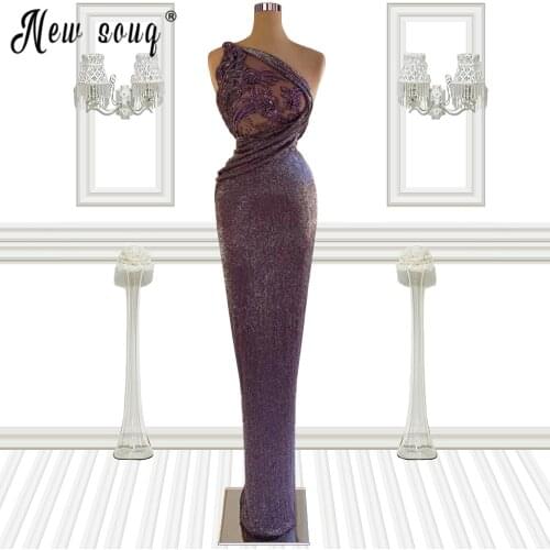 Sparkly Crystals One Shoulder Prom Dress Mermaid Evening Gowns Pearls Pleated Formal Prom Dresses Party Gowns Robe Soiree