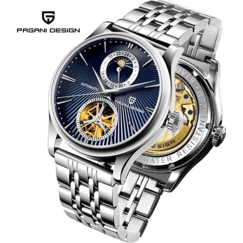 PAGANI Design Mens Mechanical Watch Top Luxury Brand Automatic Watch Mens Stainless Steel Strap Waterproof Moon Phase Watches