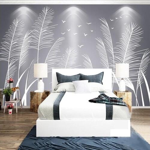 Decorative wallpaper Chinese style Nordic simple reed refreshing sofa bed background wall