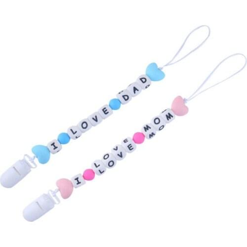 Baby Silicone Pacifier Chains Eco-friendly Pacifier Clips Love Mom/Dad Safe Teething Chain Baby Teether Holder Safe Chain