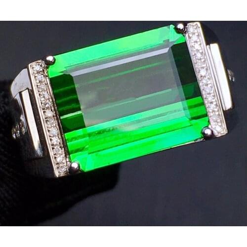 E418 Fine Jewelry 18K Gold Jewelry 100% Natural Green Tourmaline Gemstones 8.2ct Diamonds Males Wedding Fine Mans Rings
