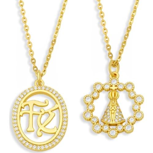 EYIKA Women Fashion Cubic Zirconia Letter Fe Pendant Necklace Exquisite Pattern Gold Color Chain Choker Religion CZ Jewelry Gift