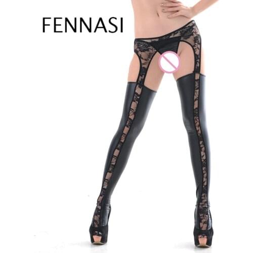 FENNASI Open Crotch Erotic Female Pantyhose Patchwork Flower Mesh Pantyhose For Sex Compression Garters Womans Sexy Pantyhose