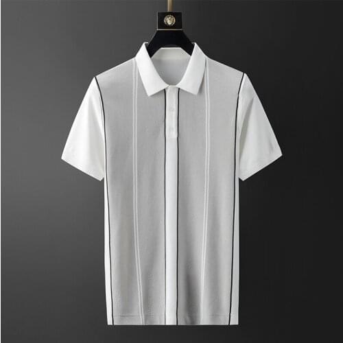 New Summer Kintted Mens T-shirts Luxury Contrast Color Stripe Short Sleeve Casual Male T-shirts Fashion Slim Fit Man T-shirts