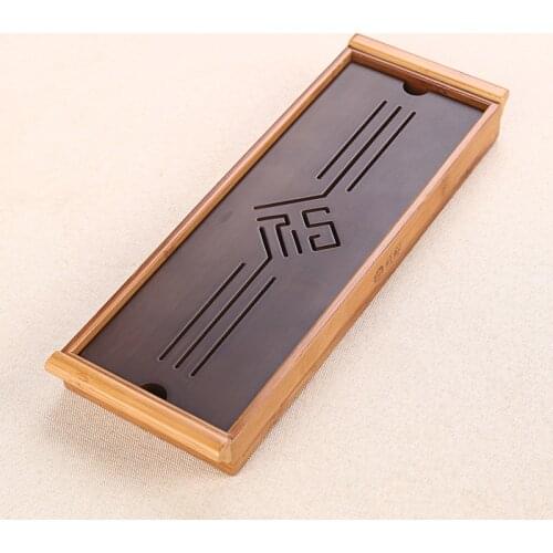 [GRANDNESS] Black Tabletop Chinese Gongfu Tea Serving Bamboo Table Water Drip Tray 39*13cm