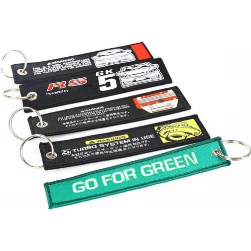 JDM Culture Fabric Double Logo Embroidery Car Auto Keychain Keyring Key Tag Keytag K20 Turbo in Use Go Green TAK