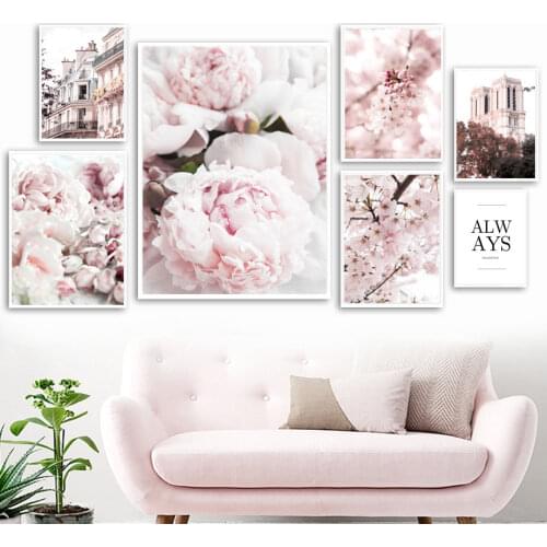 Cherry Blossoms Girl Peony Tram Building Wall Art Canvas Painting Nordic Posters And Prints Wall Pictures For Living Room Decor