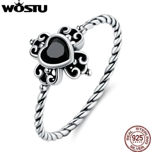 WOSTU 925 Sterling Silver Heart of Spades Rings Shining Zircon Geometric Finger Ring For Women Elegant Silver Jewelry CQR746
