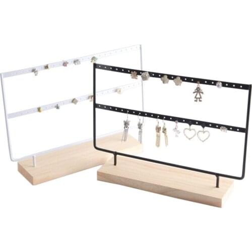 1pcs Metal Earring Display Racks Black White Wooden Base Hanging Ear Stud Jewelry Storage Show Strand Organizer