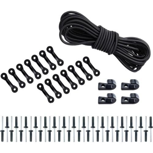 Marine Expanded Deck Rigging Kit Elastic Bungee Rope J Hooks Pad Eyes M4.8 Rivets for Kayaks Canoes Boat Accessories