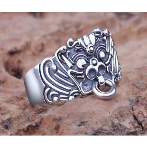 Mens Punk Mythical Style Black Gold Beast Roe Deer Owl Totem Adjustable Ring Retro Domineering Halloween Party Ring