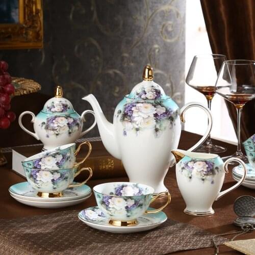 21pcs Bone China Tea Set Coffeeware Creative Coffee Cups And Saucers Pasrotal Tableware Tea Pots Home Office Gift For Wedding