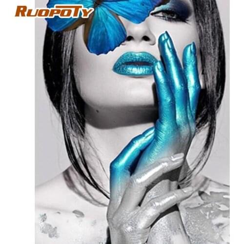 RUOPOTY 60x75cm Frameless Picture By Numbers Blue Hand Woman Figure Painting By Number Handmade Home Wall Decor Artcraft