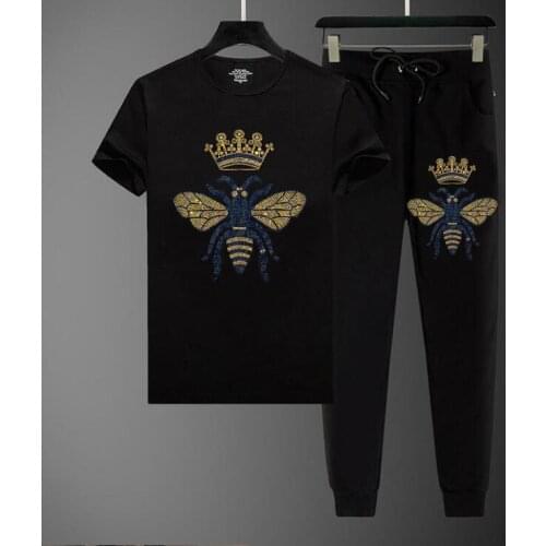 2021 Summer New Mens tracksuit Plus Size M-4XL Solid Color shorts Sleeve man sets Rhinestones Male Tops