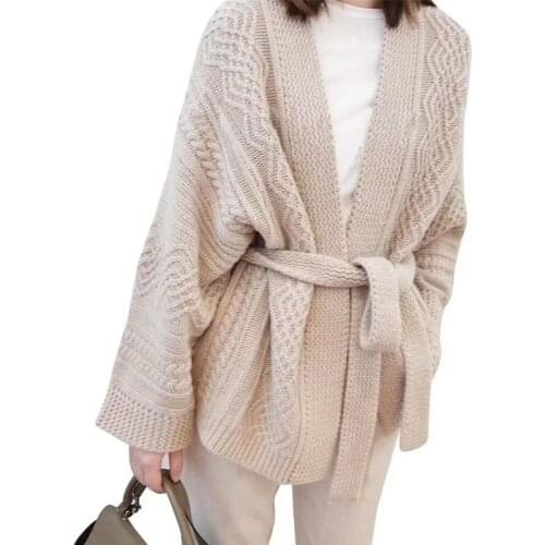 New Knitted Cardigan Sweater Women 2021 Autumn Winter Fashion Sweater With Belt Plus Size Loose Thicken Wool Coat Female LR1308
