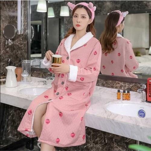 Pregnant Woman Autumn And Winter Clothes Cotton Nightdress Thickened Quilted Cotton Pajamas Breastfeeding Home Clothing