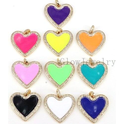 5Pcs, 2021 Colorful Enamel Heart Pendant, Pink, Red, White CZ Micro Pave Gold Color Heart pendant, Enamel pendant,Enamel Jewelry