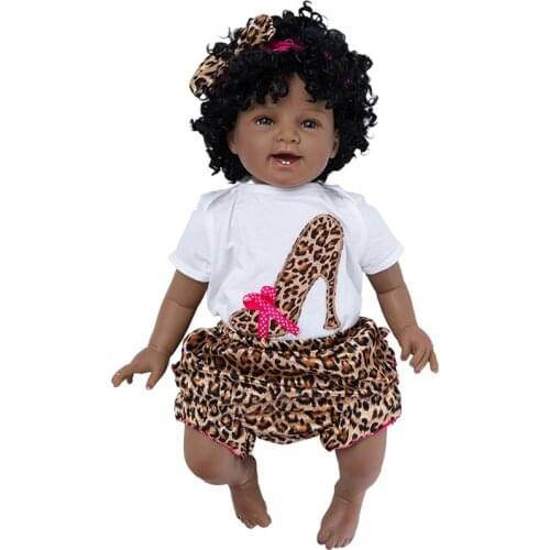 NEW 56CM Lifelike Reborn Baby Doll Full Vinyl Body Doll Realistic 22Inch Newborn Baby Dolls With Teeth African American Toys