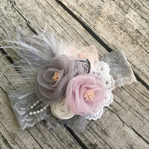 Grey Pink Flower Headband