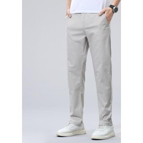 Spring Summer Pants Mens Business Stretch Cotton Spandex Chinos Trousers Casual Grey Thin Fashion Middle-aged Pant Male 40