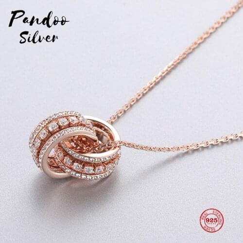 PANDOO Fashion Charm Sterling Silver Original 1:1 Copy, Interlocking daily Wild Simple Necklace Female Luxury Jewelry Gifts