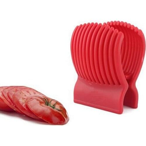 Red Tomato Slicer Plastic Kitchen Gadgets Tools Potato Onion Fruit Vegetable Cutter Cuts Tomato Slicers Holder Slicer Guide