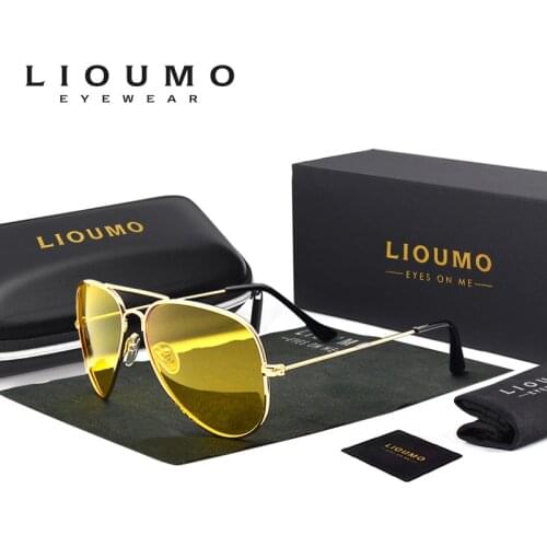 LIOUMO Fashion Aviation Sunglasses For Men Women Polarized Glasses Night Vision Yellow Eyewear Safe Driving Goggle lentes de sol