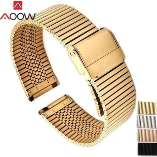 20mm 22mm Slim Stainless Steel Strap Hook Buckle with safety Men Women Glossy Metal Replacement Wrist Band Watch Accessories