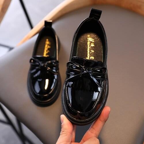 Girls Shoes Fringed Loafers For Girls Bowtie Slip on Shoes Patent Leather Anti-Slippery Casual Shoes Kids Children Flats 2-12y