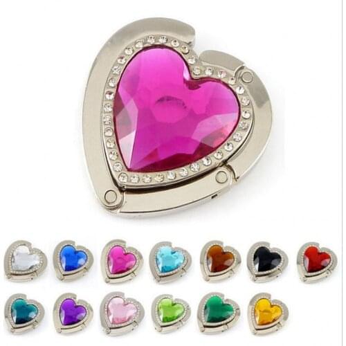 Heart-Shape Portable Crystal Mirror Bag Purse Hook Handbag Hanger Holder Shell Bag Folding Table Hook Multiple Color Desk Hanger