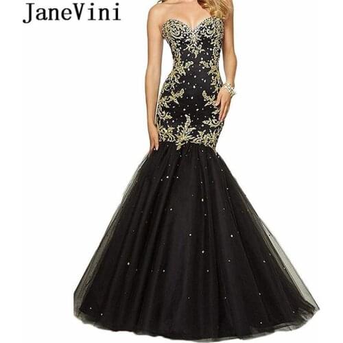 JaneVini Mermaid Party Gown Gold Lace Evening Dress 2019 Sexy Beaded Appliqued Long Royal Blue Satin Tulle Skirt Formal Dresses