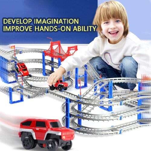 Railway Racing Track Car Toy Set Educational Diy Assembled Bend Flexible Three Tiers Race Track Electronic Toys For Children