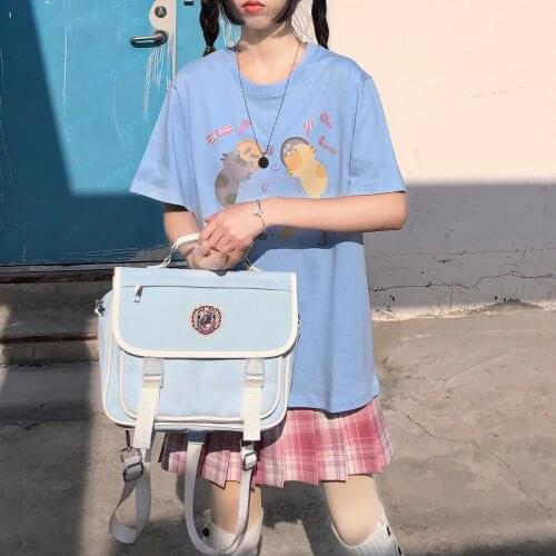 Kawaii Short-Sleeved Women T-Shirt Japanese Harajuku O-Neck Top Summer Cute Cartoon Print Tees Female Y2k Soft Girly Clothes