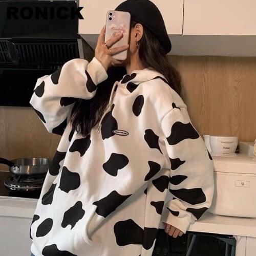 ROENICK Womens Hoodies Sweatshirts Cow Zebra Pattern Print Long-Sleeved Pullovers Women Plus Velvet Oversize Fashion Streetwear