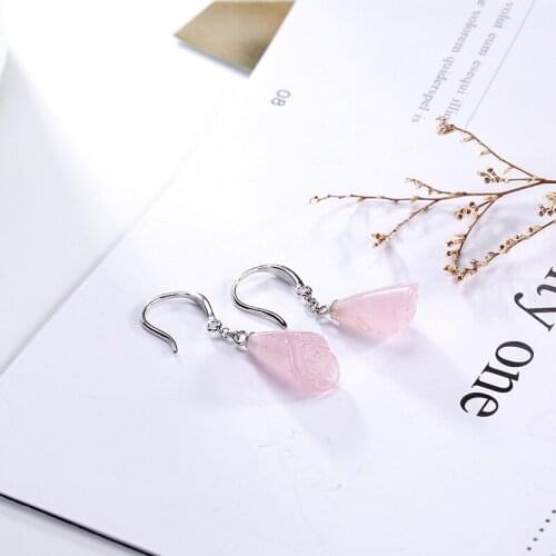 L&P New Fashion Rose Quartz 925 Sterling Silver Drop Earrings For Women Girl Pink Gemstone Earrings Fine Jewelry Wholesale