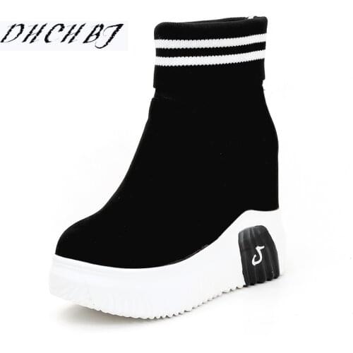 2019 Suede spring Boots Women Platform Ankle Boots Casual Wedge Heels Creepers Woman Fashion Inner Incareased Autumn Sneakers