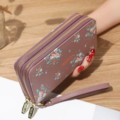 Soft Pu Leather Women Wallet Wristlet 2 Zippers Women Purse Female Phone Wallet Clutch Brand Designer Ladies Purse Card Holders