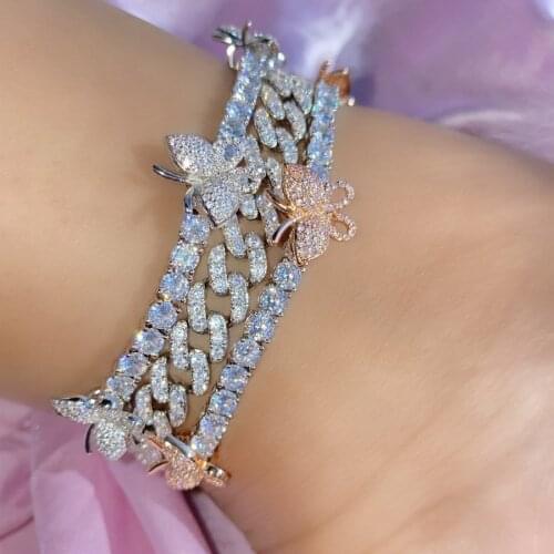 2021 Summer Hot Selling Iced Out Bling 5A Cubic Zirconia CZ Tennis Chain Butterfly Charm Foot Chain Women Anklet