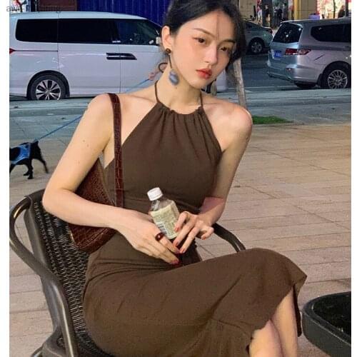 2021 Summer New Dress Feminine Strapless Halter Waist Waist Slimming Halter Skirt Bottoming Skirt Black Fashion Temperament
