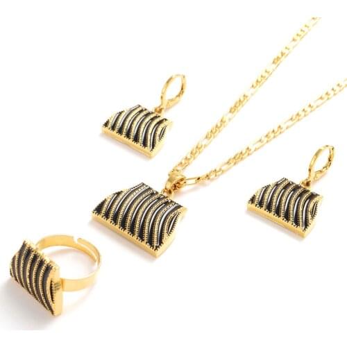 Gold color PNG Necklace pendant Earrings ring Set Women Party Gift african women bag shape bridal wedding Jewelry girls charm