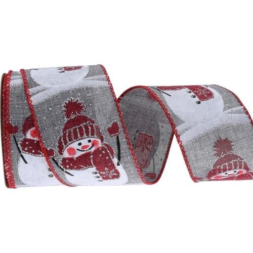 1 roll Christmas Pattern Printed Imitation Linen Ribbons Iron Wire Edge Diy Xmas Gift Packaging Festive Wreath Home Decoration