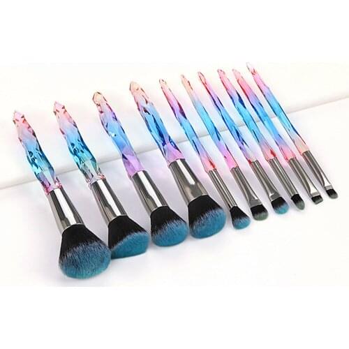10pcs Crystal Makeup Brushes Set Powder Foundation Fan Eye Shadow Eyebrow Professional Blush Make Up Tools