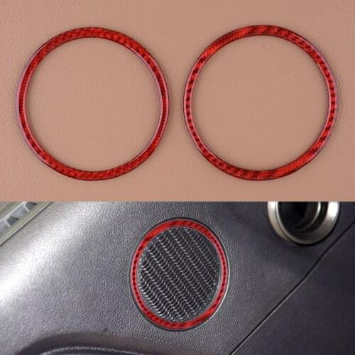2Pcs Red Carbon Fiber Car Door Speaker Ring Panel Cover Trim Fit For Ford Mustang 2015 2016 2017 2018 2019