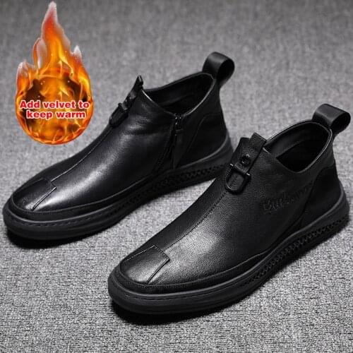 2020 Men Leather Shoes Fashion Brand Sneakers Mens Leather Shoes Anti Slip Men Casual Shoes Zipper Driving Shoes Flat Sneakers