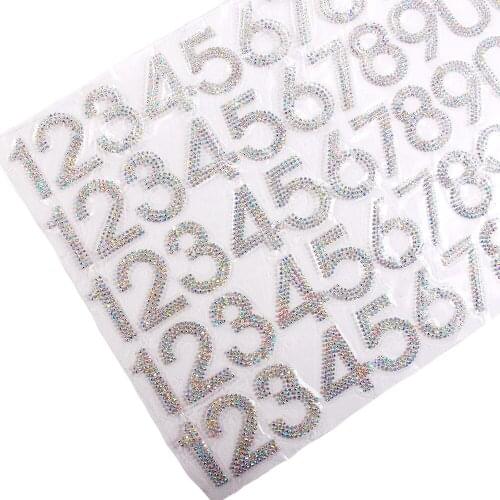 24*40cm/Set Digital letter Rhinestones Patch 45mm 0-10 Arabic numerals Hotfix Sticker Iron on Crafts DIY Making