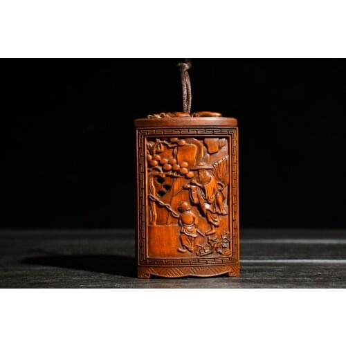 3" China Lucky Seikos Boxwood Shepherd boy statue pattern Aromatherapy Incense sticks Hollow incense burner Pendant