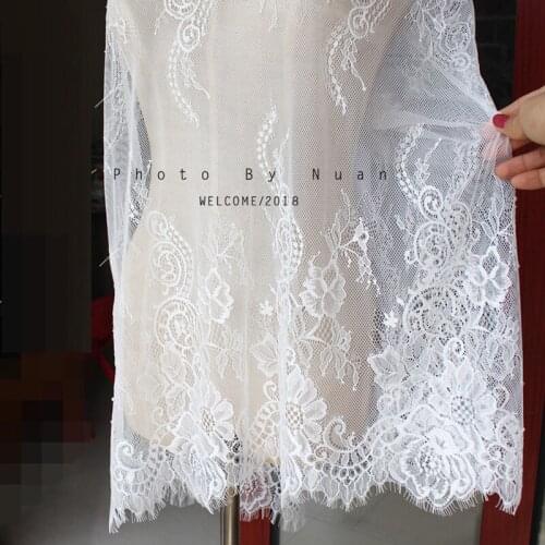 3Meter Handmade Black White DIY Clothing Lace French Eyelash Embroidery Lace Fabric for Wedding Party Dress width 65cm